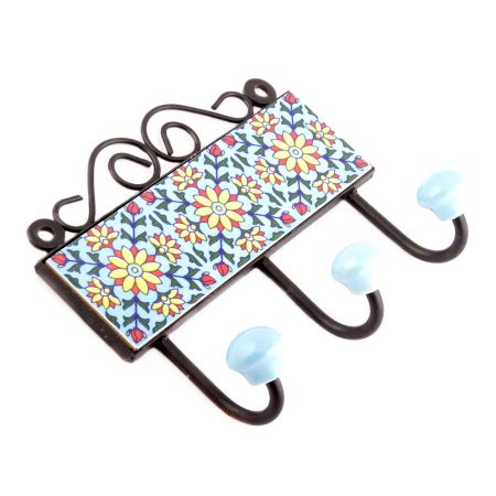 Turquoise Yellow Sunflower Tiles Hooks